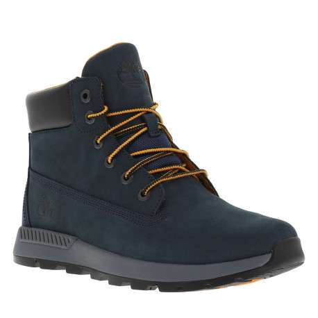 Bottines en cuir nubuck bleu marine à semelle crantée bicolore et à lacets ronds - Image 3