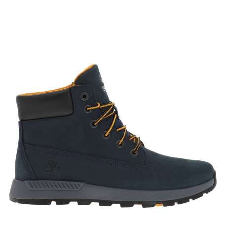 Bottines en cuir nubuck bleu marine à semelle crantée bicolore et à lacets ronds - Image 2