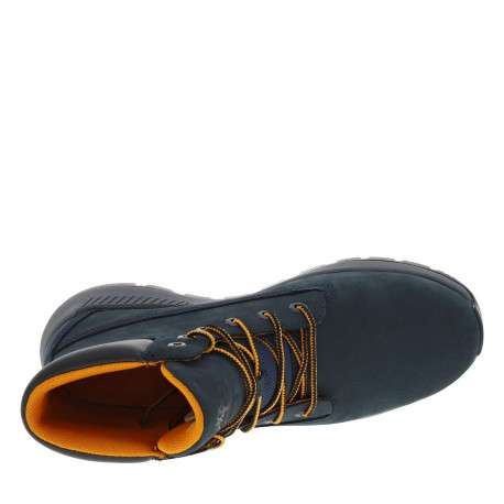 Bottines en cuir nubuck bleu marine à semelle crantée bicolore et à lacets ronds - Image 4