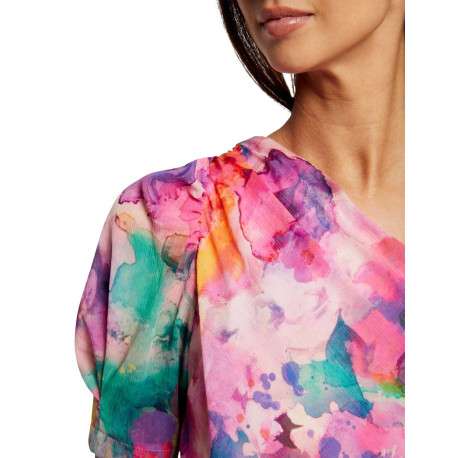 Top à épaules asymétrique multicolore imprimé abstrait avec une coupe droite - Image 4