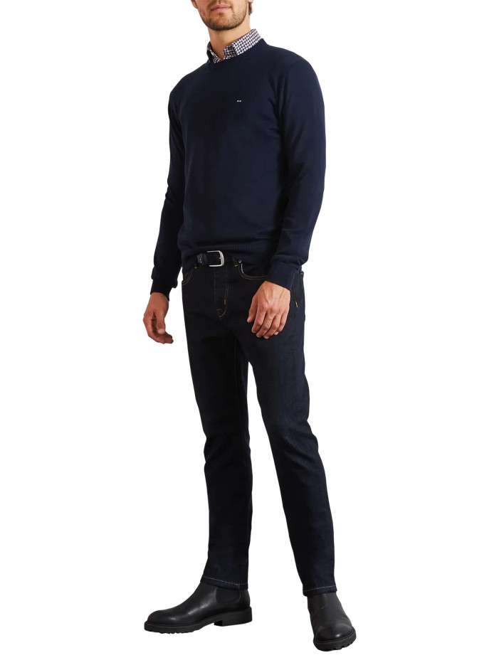 Pull en coton marine uni...