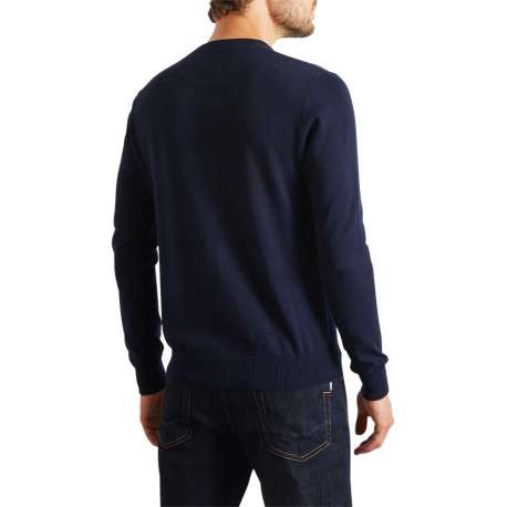 Pull en coton marine uni avec une coupe droite et un col rond - Image 2