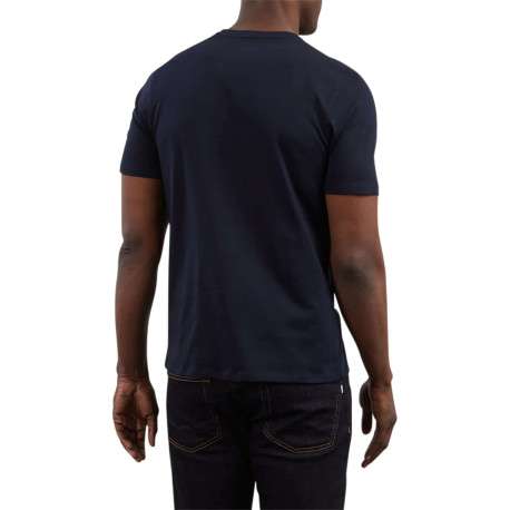 T-shirt en coton marine uni avec une coupe droite et un col rond - Image 2