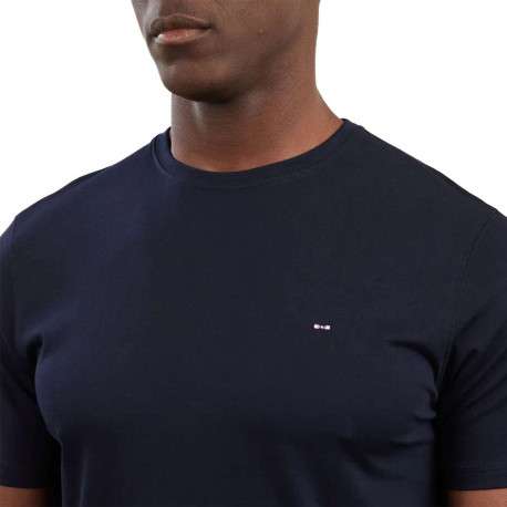 T-shirt en coton marine uni avec une coupe droite et un col rond - Image 3