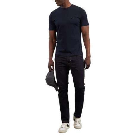 T-shirt en coton marine uni avec une coupe droite et un col rond - Image 4