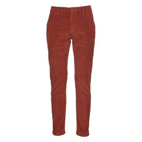 Pantalon Chino en coton rouge uni aspect velours avec deux poches latérales