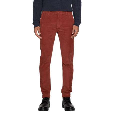 Pantalon Chino en coton rouge uni aspect velours avec deux poches latérales - Image 2