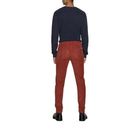 Pantalon Chino en coton rouge uni aspect velours avec deux poches latérales - Image 3