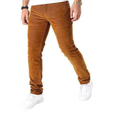 Pantalon Chino en coton brique uni aspect velours avec deux poches latérales