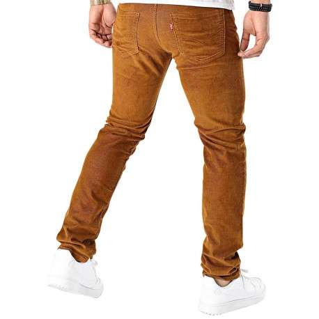 Pantalon Chino en coton brique uni aspect velours avec deux poches latérales - Image 2