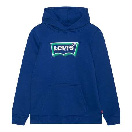 Sweat à capuche bleu uni avec logo de la marque floqué en vert et blanc
