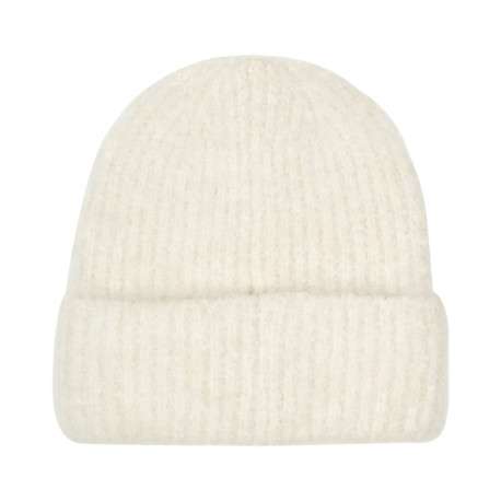Bonnet blanc uni en maille côtelée avec nom de la marque cousu en patch - Image 2