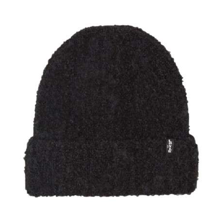 Bonnet noir chiné en maille côtelée avec nom de la marque cousu en patch