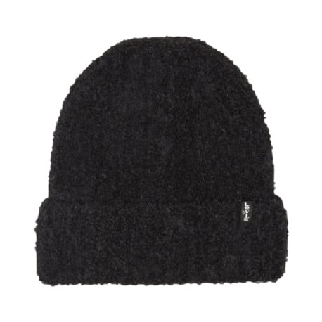 Bonnet noir chiné en maille côtelée avec nom de la marque cousu en patch