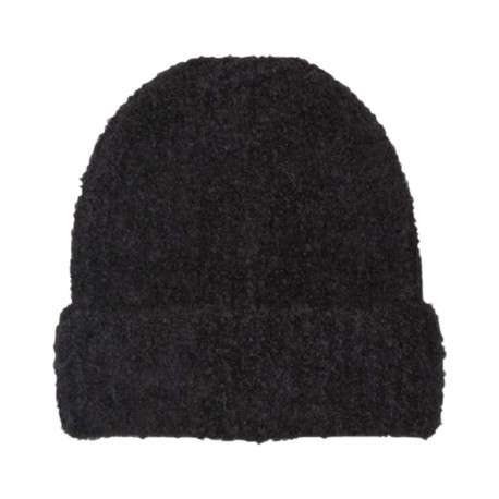 Bonnet noir chiné en maille côtelée avec nom de la marque cousu en patch - Image 2