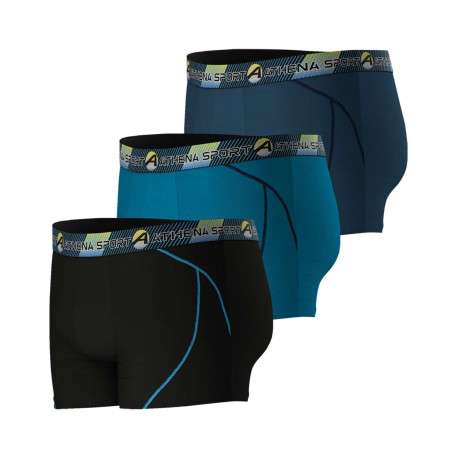 Lot de 3 Boxers en coton bleu unis avec une coupe fermée et ceinture rayée - Image 3