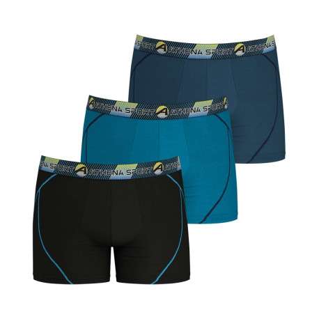 Lot de 3 Boxers en coton bleu unis avec une coupe fermée et ceinture rayée