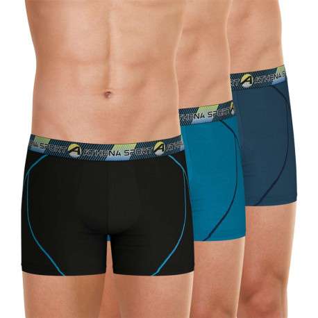 Lot de 3 Boxers en coton bleu unis avec une coupe fermée et ceinture rayée - Image 4
