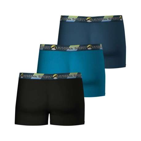 Lot de 3 Boxers en coton bleu unis avec une coupe fermée et ceinture rayée - Image 2