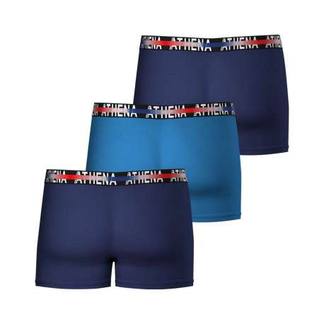 Lot de 3 Boxers en coton bleu unis coupe fermée avec ceinture imprimé tricolore - Image 2