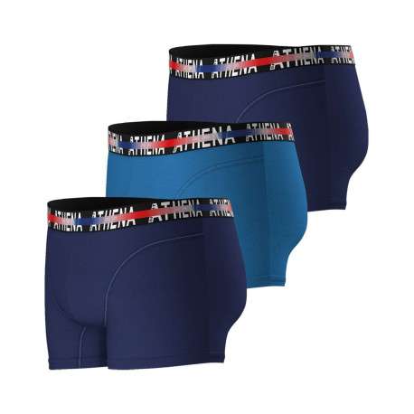 Lot de 3 Boxers en coton bleu unis coupe fermée avec ceinture imprimé tricolore - Image 3