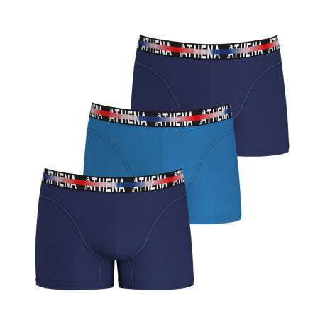 Lot de 3 Boxers en coton bleu unis coupe fermée avec ceinture imprimé tricolore