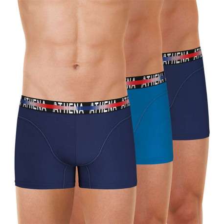 Lot de 3 Boxers en coton bleu unis coupe fermée avec ceinture imprimé tricolore - Image 4
