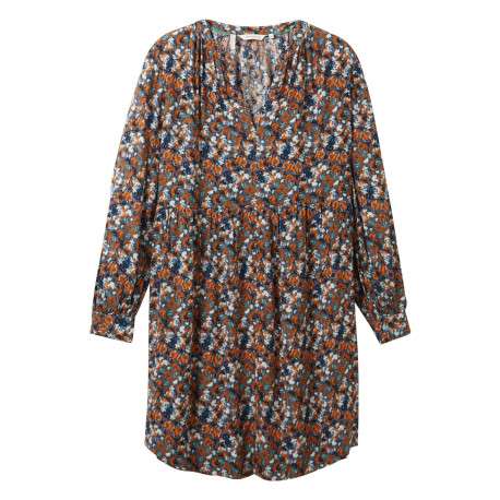 Robe courte multicolore imprimée coupe fluide col v et à manches longues