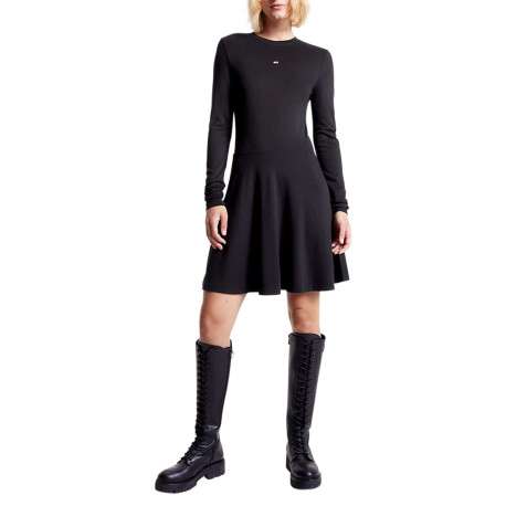 Robe courte patineuse noire unie avec logo de la marque brodé à la poitrine - Image 2