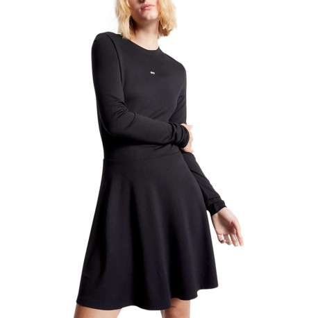 Robe courte patineuse noire unie avec logo de la marque brodé à la poitrine - Image 4