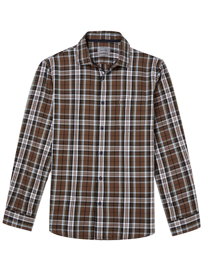 Chemise en coton marron à...