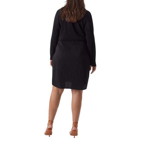 Robe courte noire côtelée à coupe portefeuille col v et à manches longues - Image 2