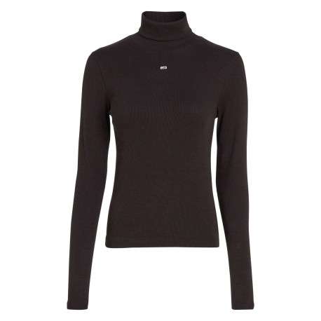 Pull noir uni en maille jersey avec un col roulé et à manches longues