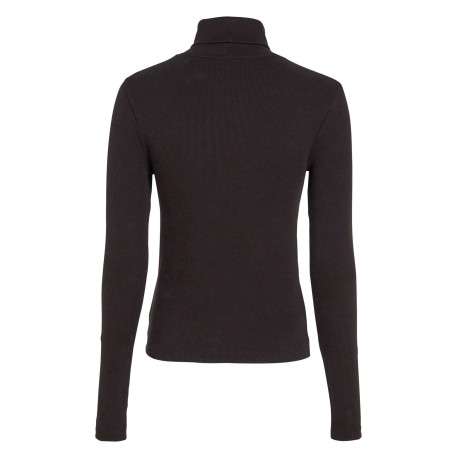 Pull noir uni en maille jersey avec un col roulé et à manches longues - Image 2