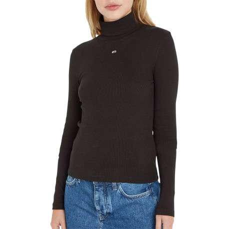 Pull noir uni en maille jersey avec un col roulé et à manches longues - Image 3