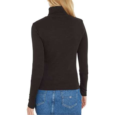 Pull noir uni en maille jersey avec un col roulé et à manches longues - Image 4