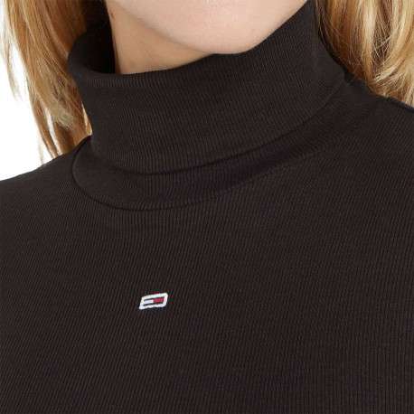 Pull noir uni en maille jersey avec un col roulé et à manches longues - Image 5