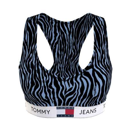 Brassière en coton mélangé bleue zèbre avec bande de maintien blanche