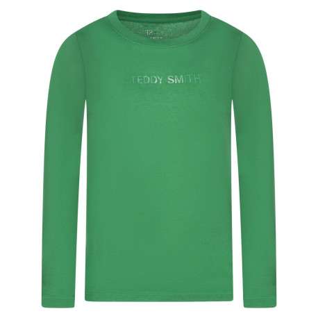 T-shirt à manches longues vert uni avec une coupe droite et une col rond
