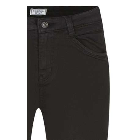 Pantalon noir uni avec une coupe slim et des passants pour la ceinture - Image 3