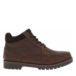 Bottines en cuir marron à talon décroché bas et à lacets ronds