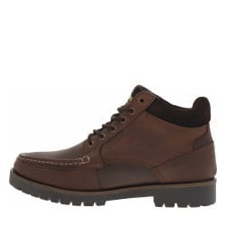 Bottines en cuir marron à talon décroché bas et à lacets ronds