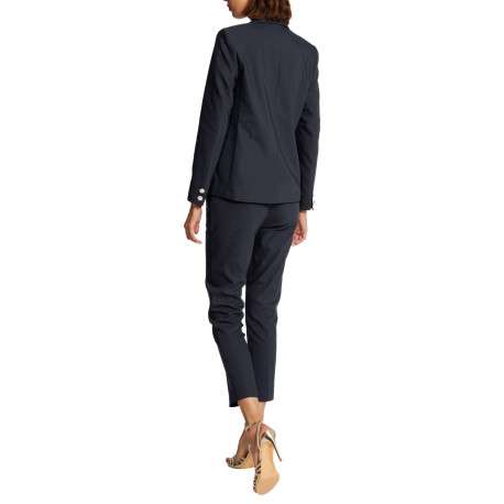Veste blazer marine unie avec une coupe droite et des manches longues - Image 7