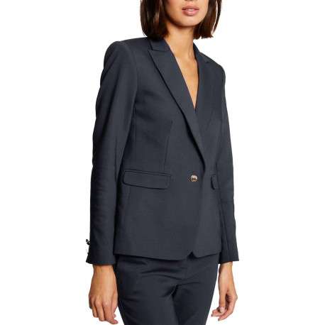 Veste blazer marine unie avec une coupe droite et des manches longues - Image 9
