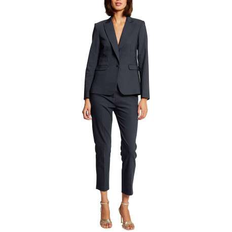 Veste blazer marine unie avec une coupe droite et des manches longues - Image 10