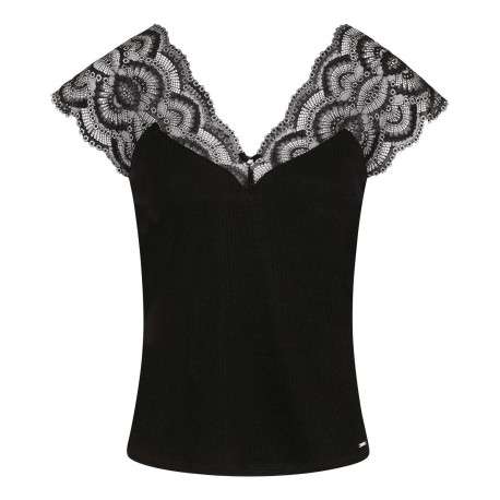 Débardeur noir uni avec une coupe droite à col v et sans manches - Image 6
