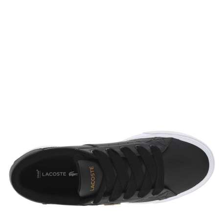 Baskets tennis en cuir noires avec logo embossé sur la semelle plateau blanche - Image 4
