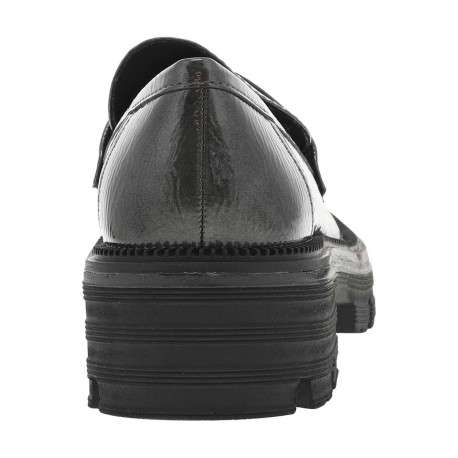 Mocassins gris vernis effet fumé avec dessin sur l'empeigne à talon compensé bas - Image 6