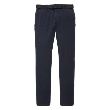 Pantalon en coton marine avec une ceinture à la taille et une coupe slim
