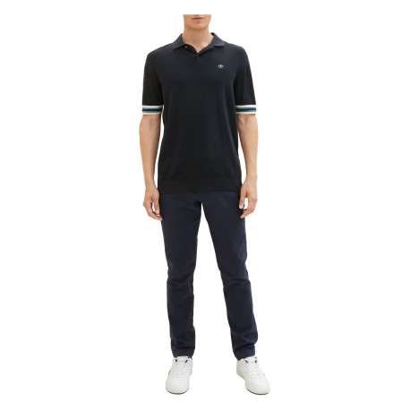 Pantalon en coton marine avec une ceinture à la taille et une coupe slim - Image 3